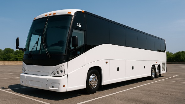 Exterior of Charter Bus Company Delray Beach's 55 Passenger Charter Bus in Delray Beach