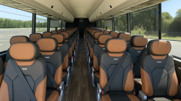 Interior of Charter Bus Company Palm Beach Gardens's 55 Passenger Charter Bus in Palm Beach Gardens