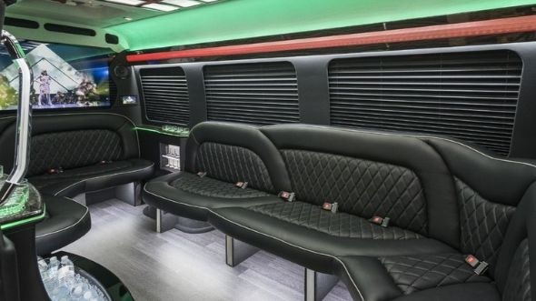 Interior of Charter Bus Company Palm Beach Gardens's Sprinter Limo in Palm Beach Gardens